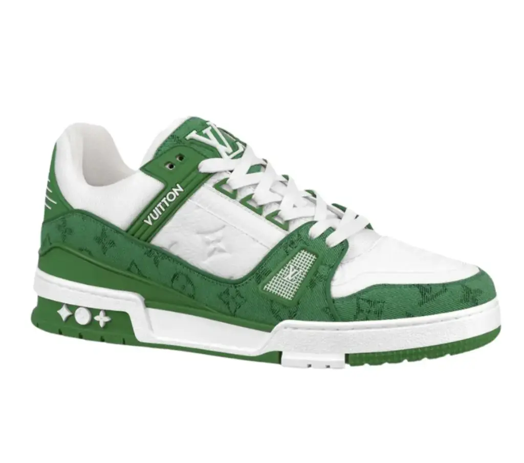 Louis Vuitton Trainer Green Monogram Denim White  (42)