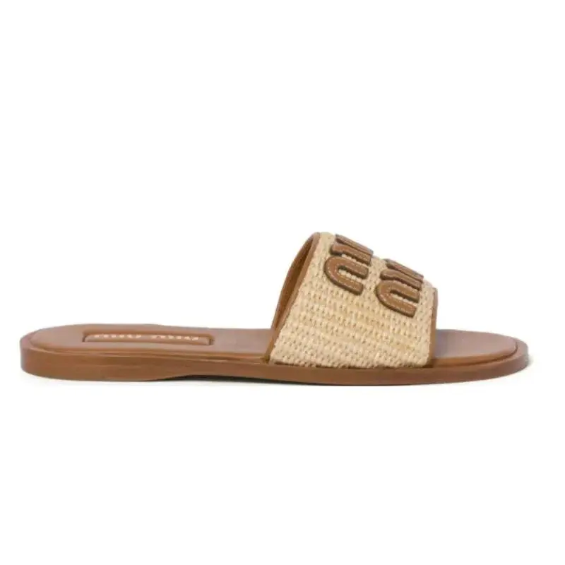 MIU MIU Raffia-effect woven fabric slides Natural  (36)